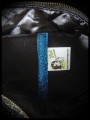 Black fake leather bag clutch sky blue / royal blue glitter details