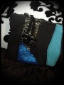 Black zippered purse royal blue glitter details