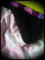 Pink tubular scarf black fake fur lining