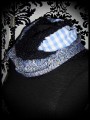 Blue tubular scarf black fake fur lining