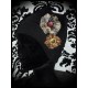 Bonnet noir fleurs en tissu tons marrons