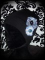 Bonnet noir fleurs en tissu tons bleus