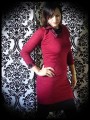 Dark red dress w/ asymmetrical collar black/plum details - size S