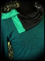 Dark green dress w/ asymmetrical collar black/kelly green details - size L