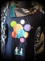 Navy top w/ asymmetrical collar green details planets print - size XS/S