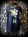 Navy top w/ asymmetrical collar green details planets print - size XS/S