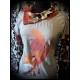 Grey top w/ asymmetrical collar orange details fox print - size M/L