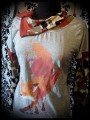 Grey top w/ asymmetrical collar orange details fox print - size M/L