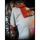 Grey top w/ asymmetrical collar orange details fox print - size M/L