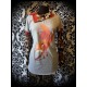 Grey top w/ asymmetrical collar orange details fox print - size M/L