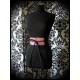 Ceinture obi satin noir détails saumon et rose clair pailleté - taille unique