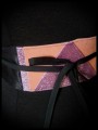 Ceinture obi satin noir détails saumon et rose clair pailleté - taille unique