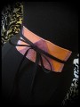 Ceinture obi satin noir détails saumon et rose clair pailleté - taille unique