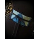 Black satin obi belt light blue / royal blue glitter details - one size fits most