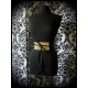 Ceinture obi satin noir détails jaune pâle et doré pailleté - taille unique