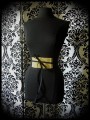 Ceinture obi satin noir détails jaune pâle et doré pailleté - taille unique