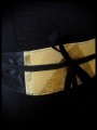 Ceinture obi satin noir détails jaune pâle et doré pailleté - taille unique