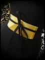 Ceinture obi satin noir détails jaune pâle et doré pailleté - taille unique