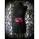 Black satin obi belt fuchsia / hot pink glitter details - one size fits most