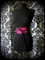 Black satin obi belt fuchsia / hot pink glitter details - one size fits most