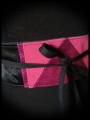 Ceinture obi satin noir détails fuchsia et rose vif pailleté - taille unique