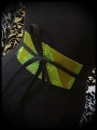 Black satin obi belt khaki green / bright green glitter details - one size fits most