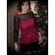 Dark red top with black swiss dot lace - size M/L