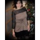 Taupe top with black swiss dot lace - size S/M