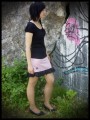 Pink skirt w/ black ruffled hem and hearts applique - size S