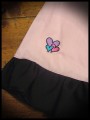 Pink skirt w/ black ruffled hem and hearts applique - size S