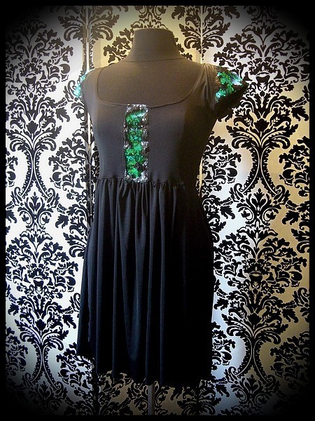 Black dress teal green/black reversible sequins - size S/M