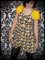 Mini dress yellow/black/brown asymmetric - size S/M 