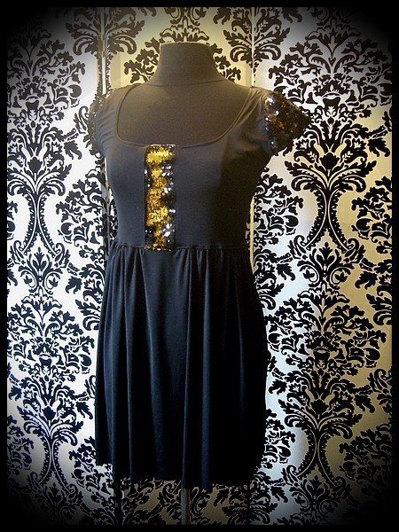 Robe noire détails sequins réversibles doré / noir - taille S/M