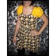 Mini dress yellow/black/brown asymmetric - size S/M 