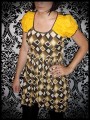 Mini dress yellow/black/brown asymmetric - size S/M 