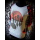 Light blue top w/ pockets red details zombies print - size S/M