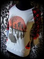 Light blue top w/ pockets red details zombies print - size S/M