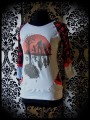 Light blue top w/ pockets red details zombies print - size S/M