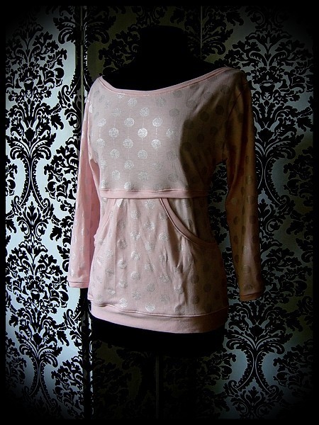 Haut à poche rose pâle imprimé pois argent - taille M/L