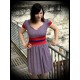 Robe motif triangles bleu blanc rouge ceinture rouge - taille M/L