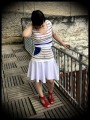 Haut motif ancres bleu blanc rouge ceinture blanche - taille S