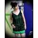 Green trapeze dress black lace - size S/M