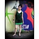 Green trapeze dress black lace - size S/M