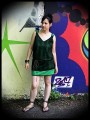 Green trapeze dress black lace - size S/M