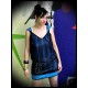 Blue trapeze dress black lace - size S/M