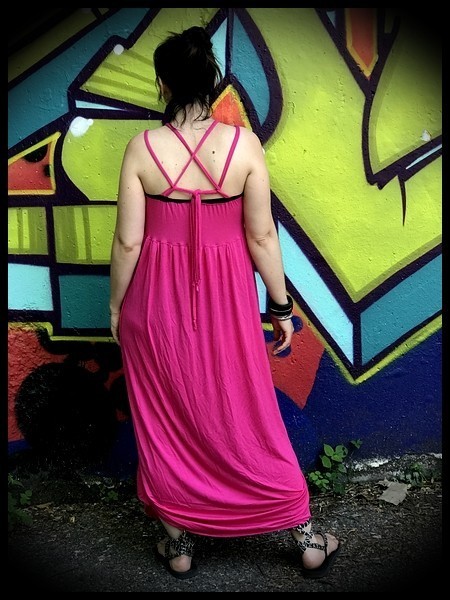 Hot pink maxi dress with multi straps - size M/L