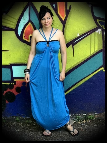 Turquoise blue maxi dress with multi straps - size L/XL
