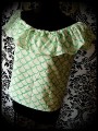 White Bardot top green fish scale print - size S/M