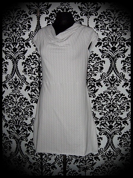 Light grey draped dress with pockets Japanese print - size S/M