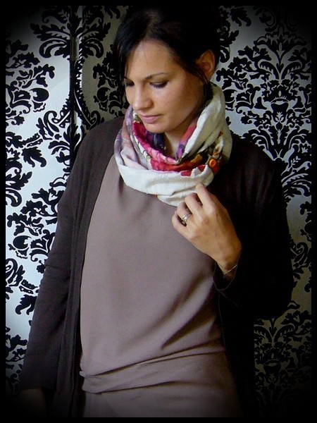 Foulard tube motif rayé bleu / jaune / taupe